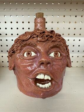 Vintage Folk Art Face Jug Pottery Sculpture Handmade